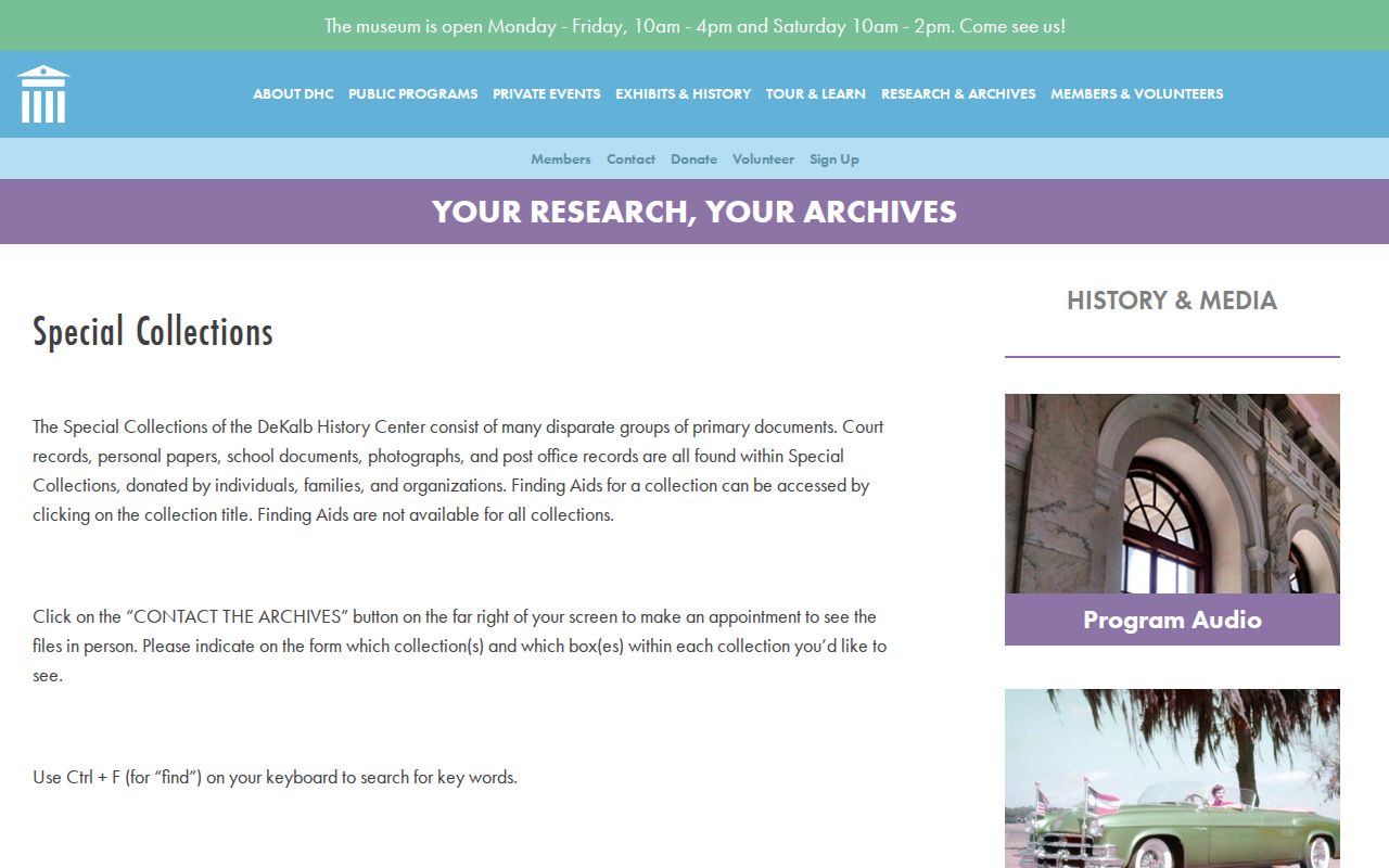 DeKalb History Center special collections for Decatur research