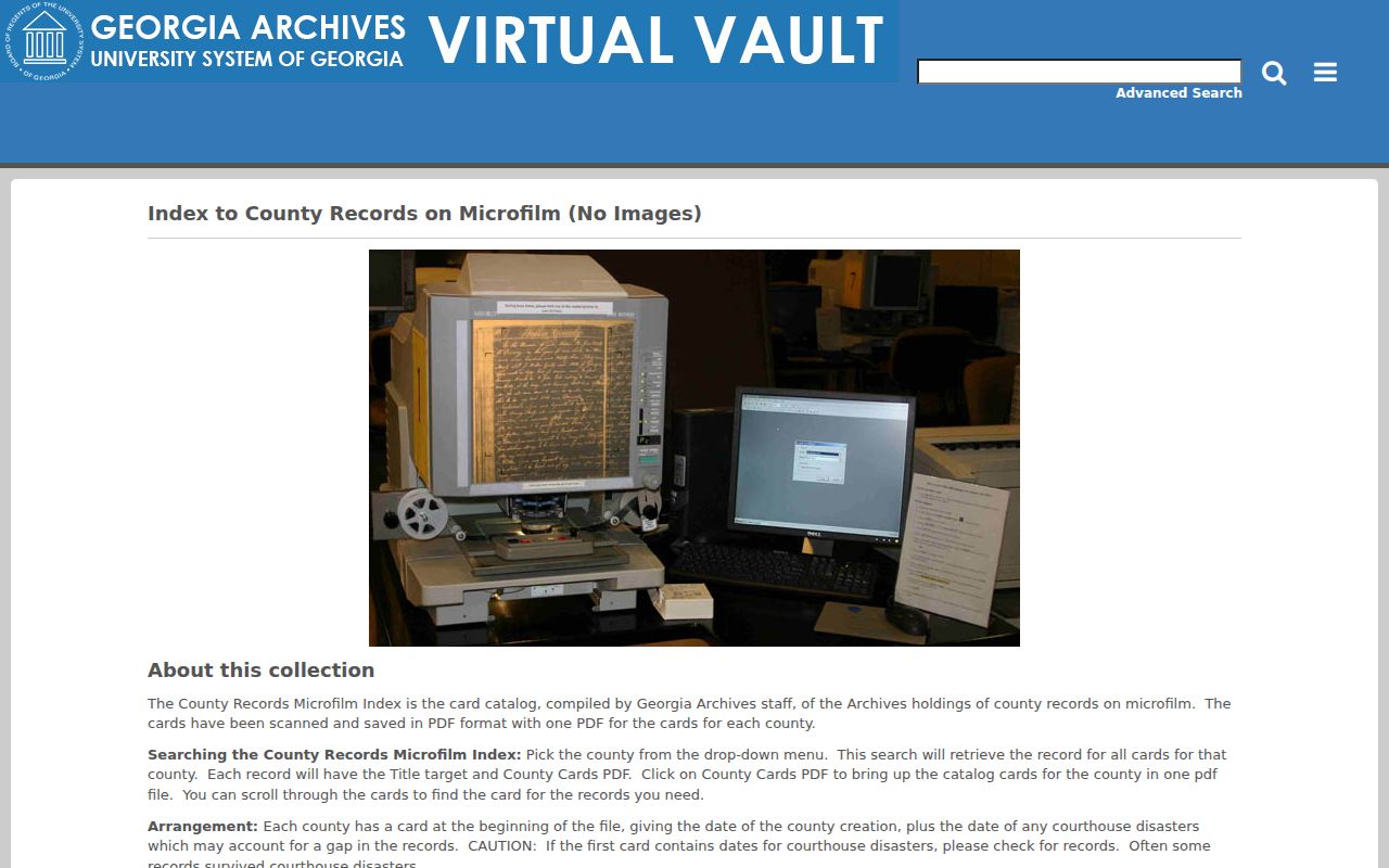Georgia Archives county microfilm cards for Decatur research