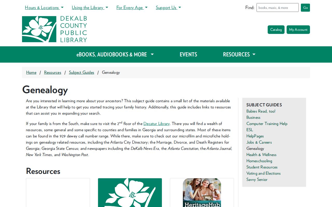 Genealogy guide at Decatur Library