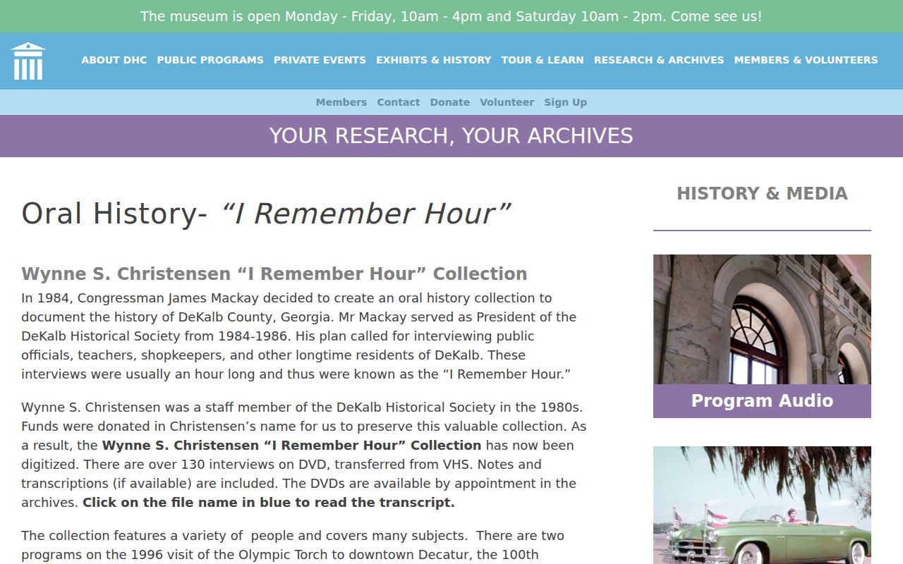 DeKalb History Center oral history collections for Decatur resident research
